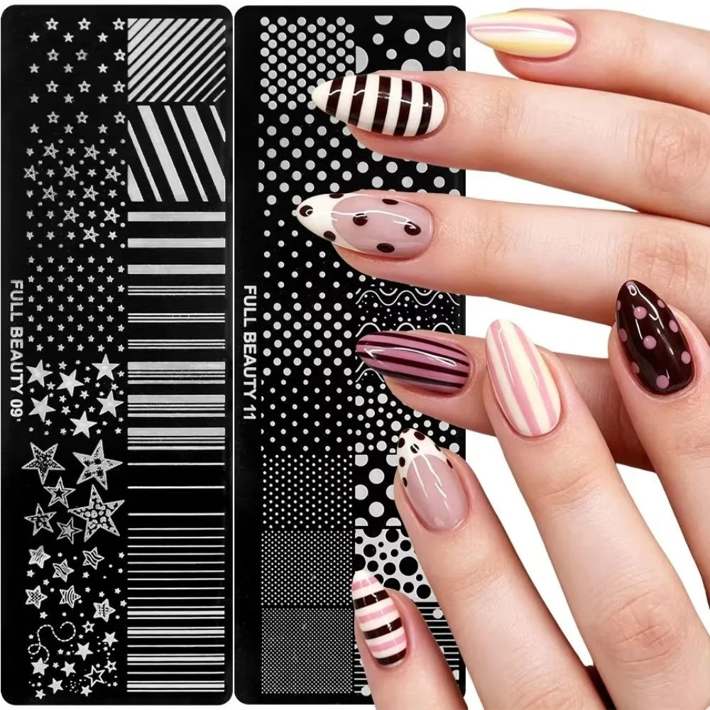 Nail Stamping Plate – Polka Dot, Star & Stripe Art Template