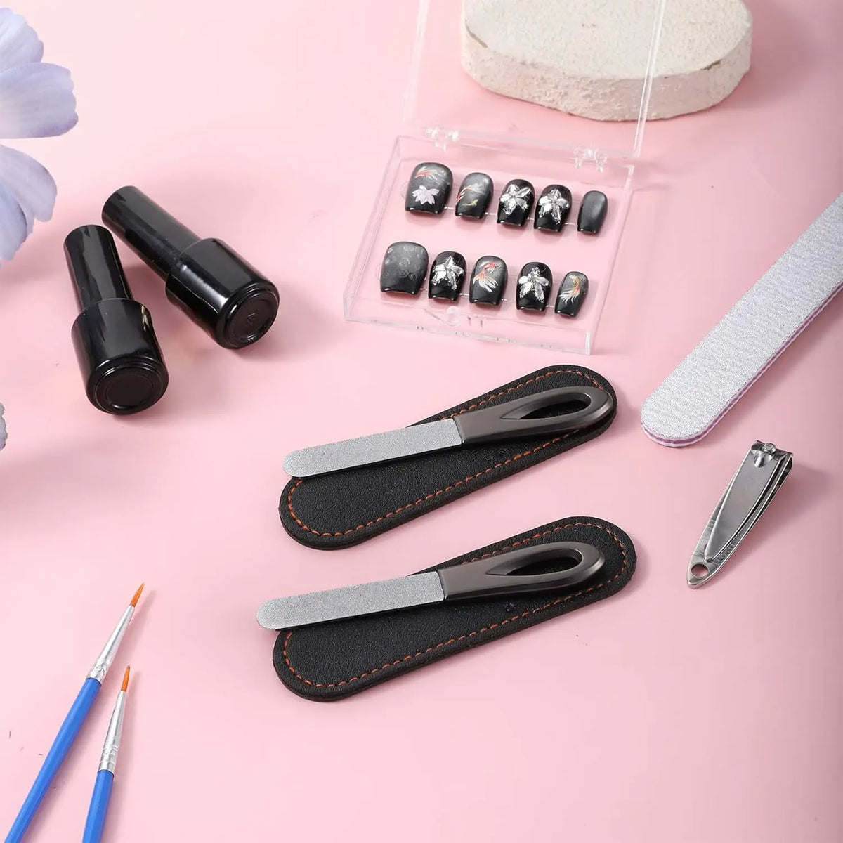 Stainless Steel Double-Sided Nail File with Leather Case