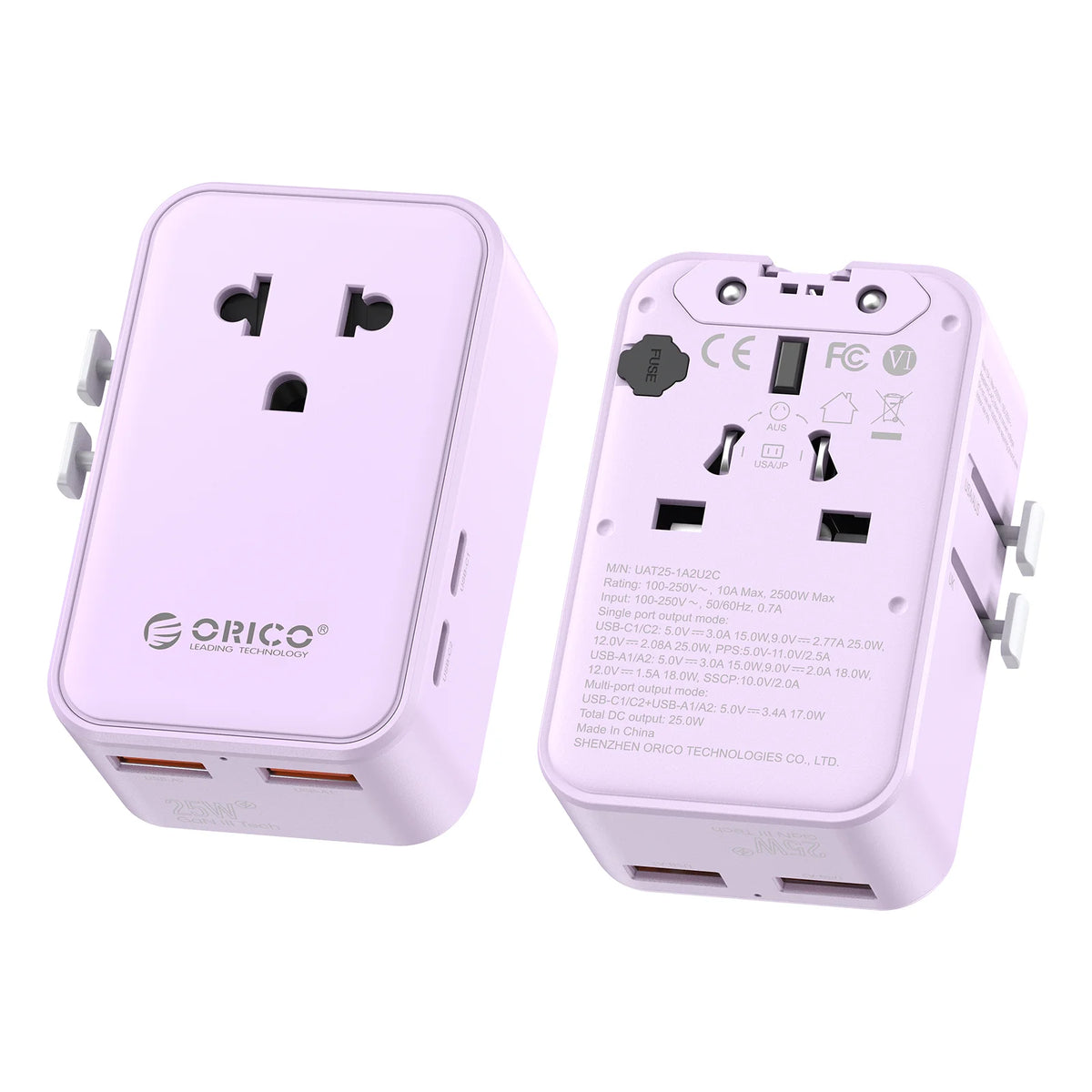 ORICO GaN 25W Travel Adapter – 4 USB Ports, US EU UK AU Plugs Travel Power Adapter PRIMED 25W GaN Purple China Mainland