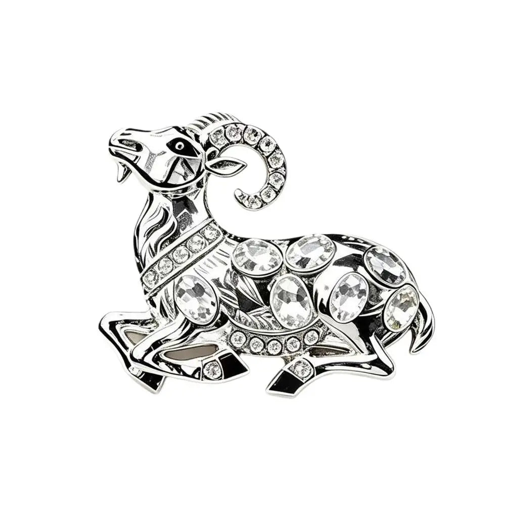 Vintage Sheep Brooch Multicolor Rhinestone Gold-Tone Lapel Pin