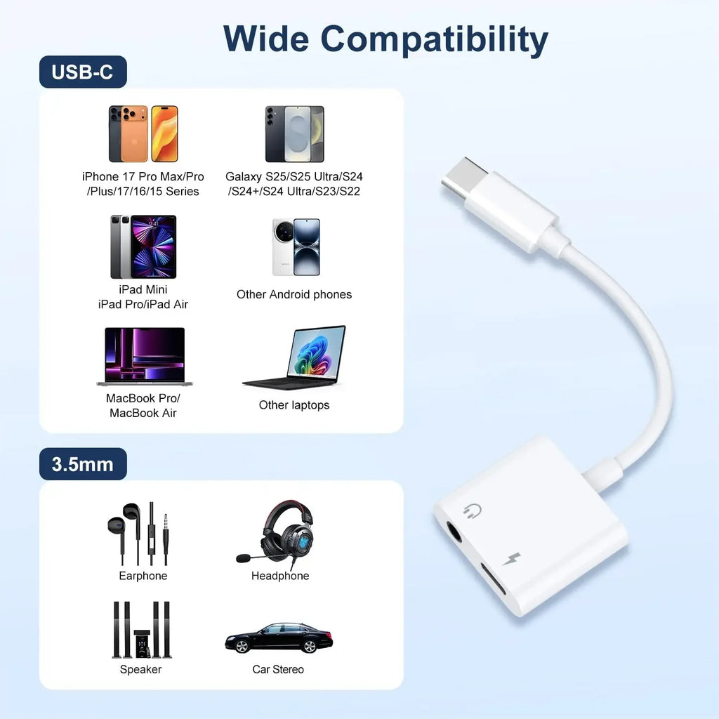 2-in-1 USB-C to 3.5mm Adapter with 60W PD Charging USB-C Audio Adapter PRIMED