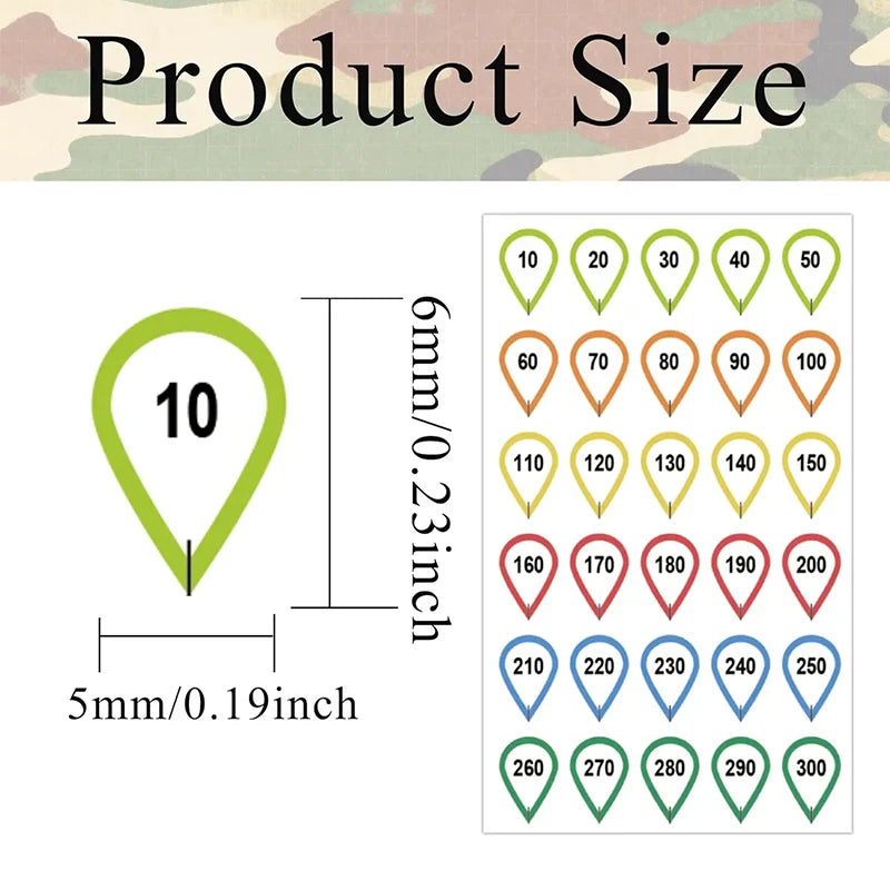 Scope Turret DOPE Sticker Set – 10 Sheets Distance Markers