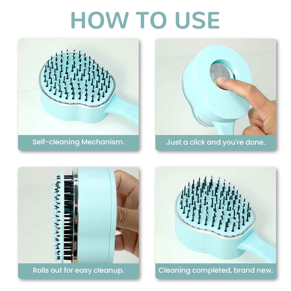 Self-Cleaning Cushion Hairbrush – Anti-Static Detangling Detangling Hairbrush PRIMED