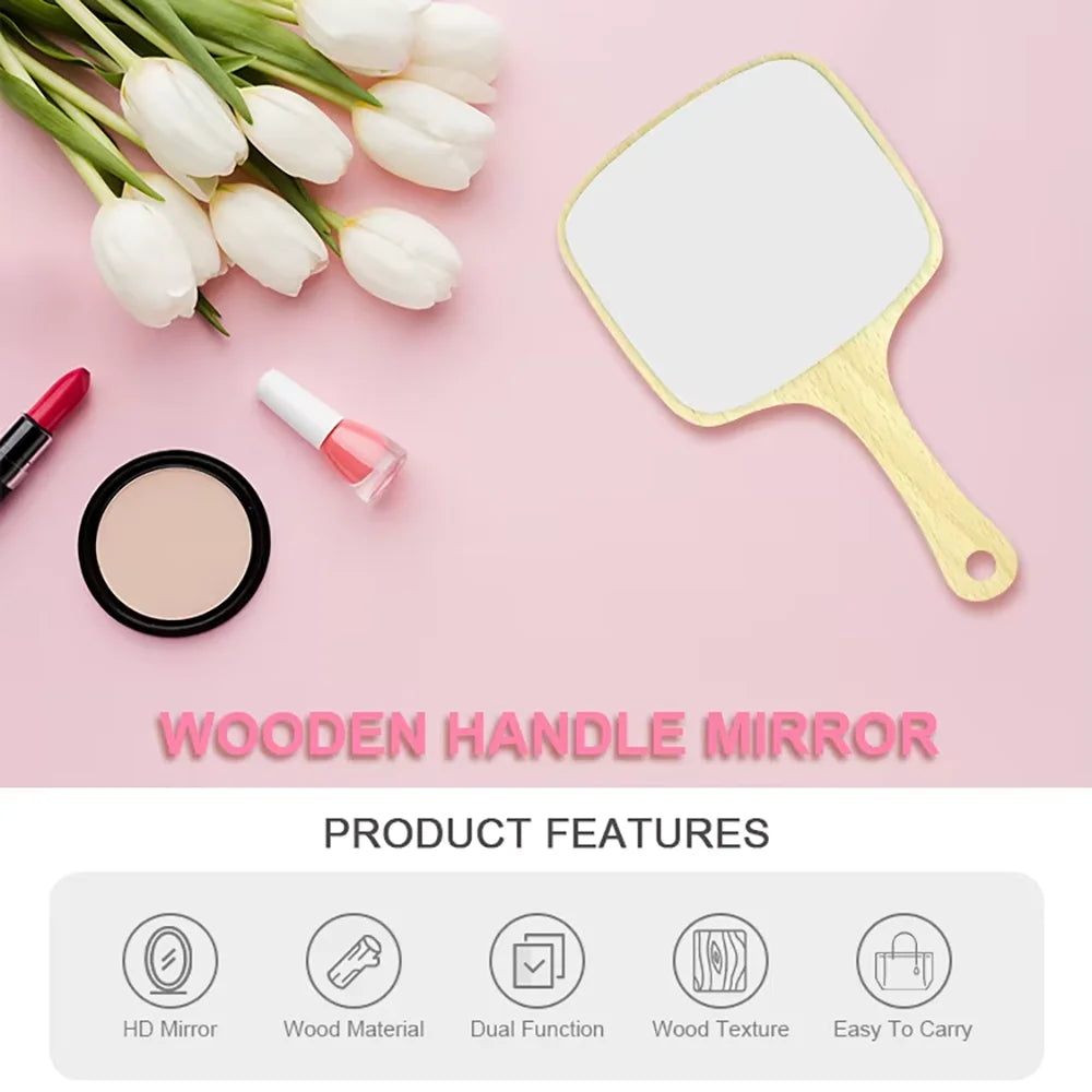 Wooden Handheld Mirror – Salon, Barber & Home Use