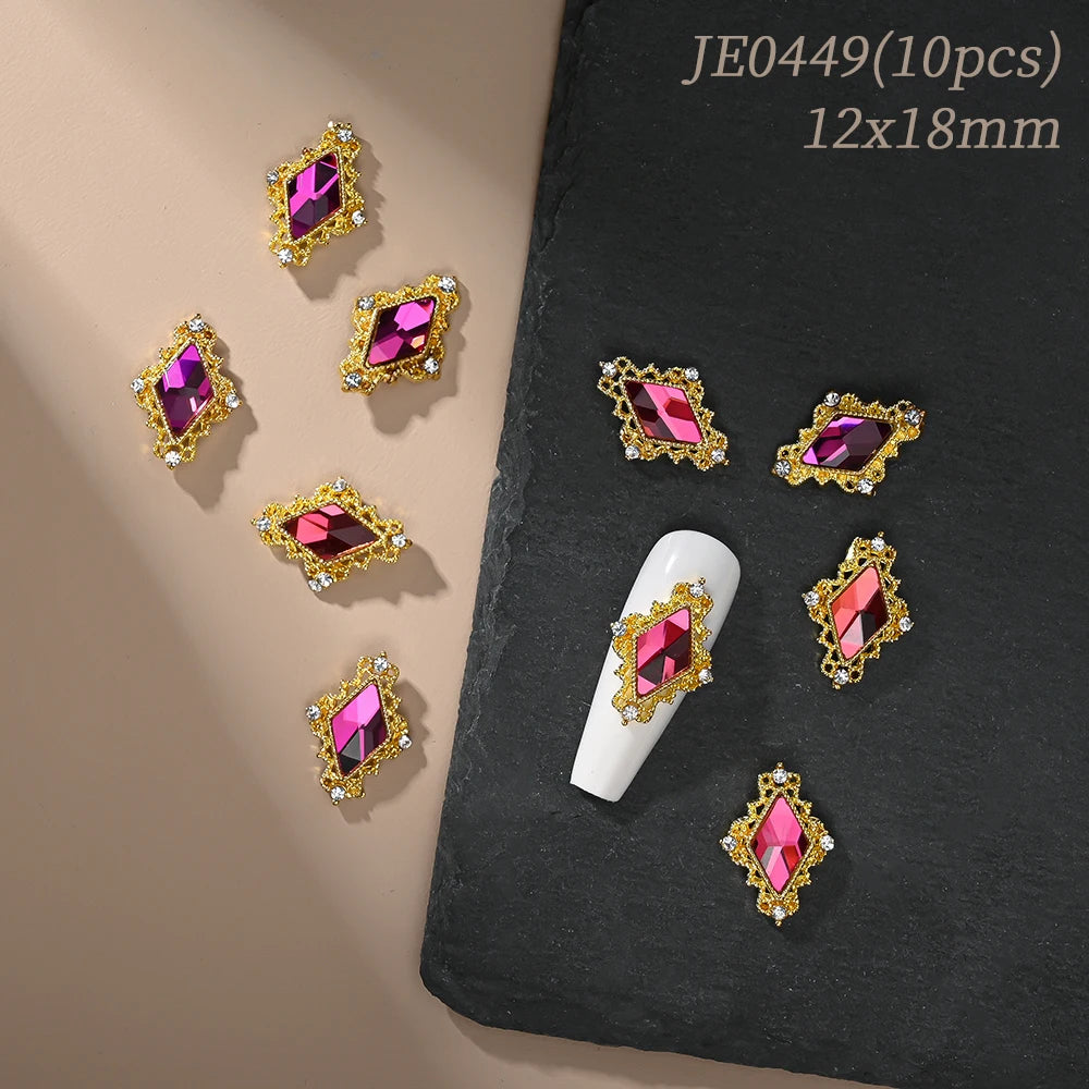 Vintage Hollow Frame Nail Charms Zircon Alloy 10/20Pcs Nail Art Charms PRIMED JE0449(10pcs)