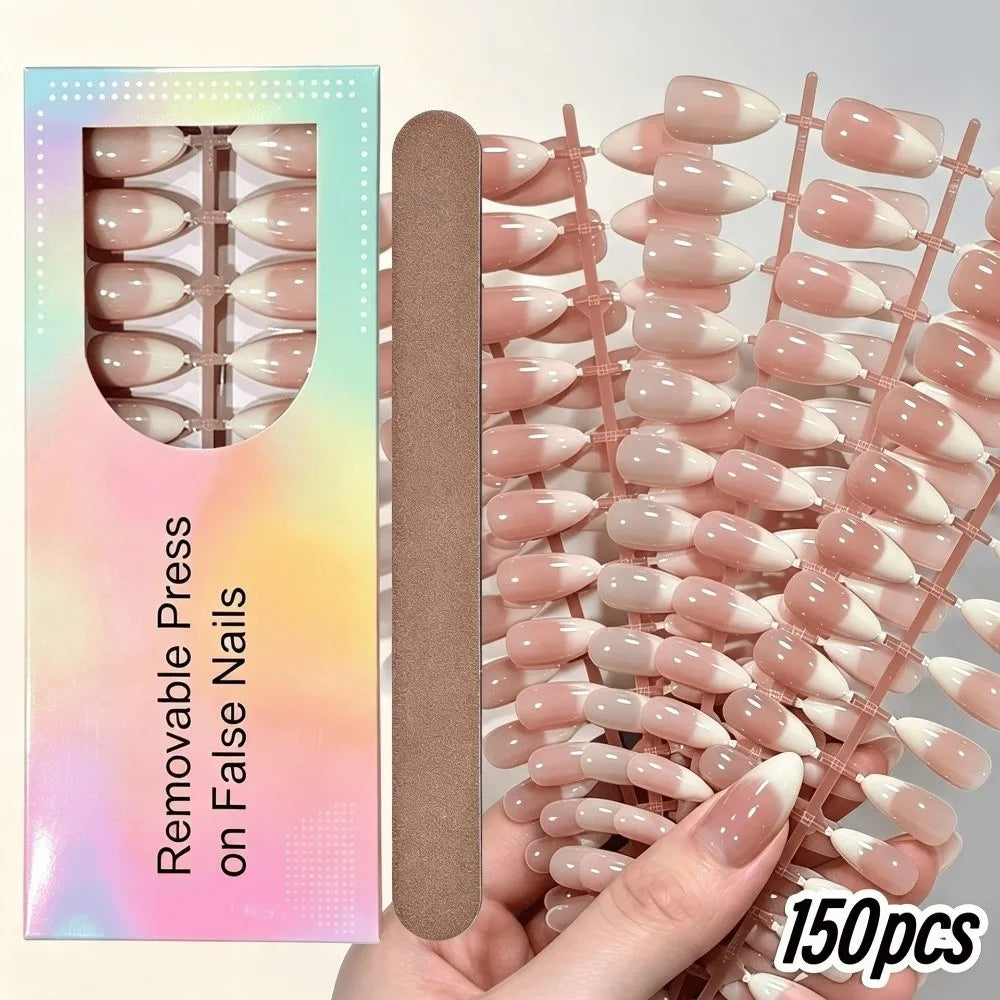 150 Pcs Press On Nails Glossy Almond French Gradient Fake Nails