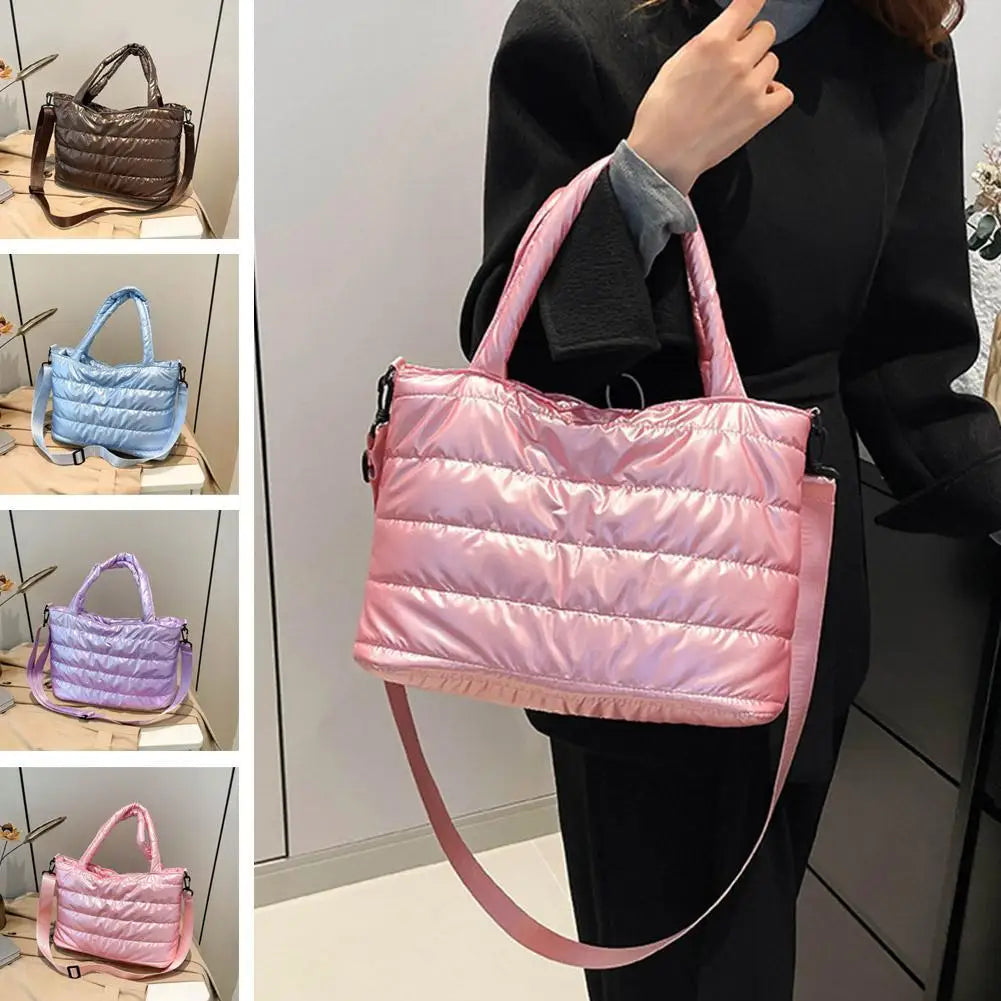 Women's Quilted Puffer Tote Bag – Shiny PU Crossbody Handbag Puffer Tote Bag PRIMED