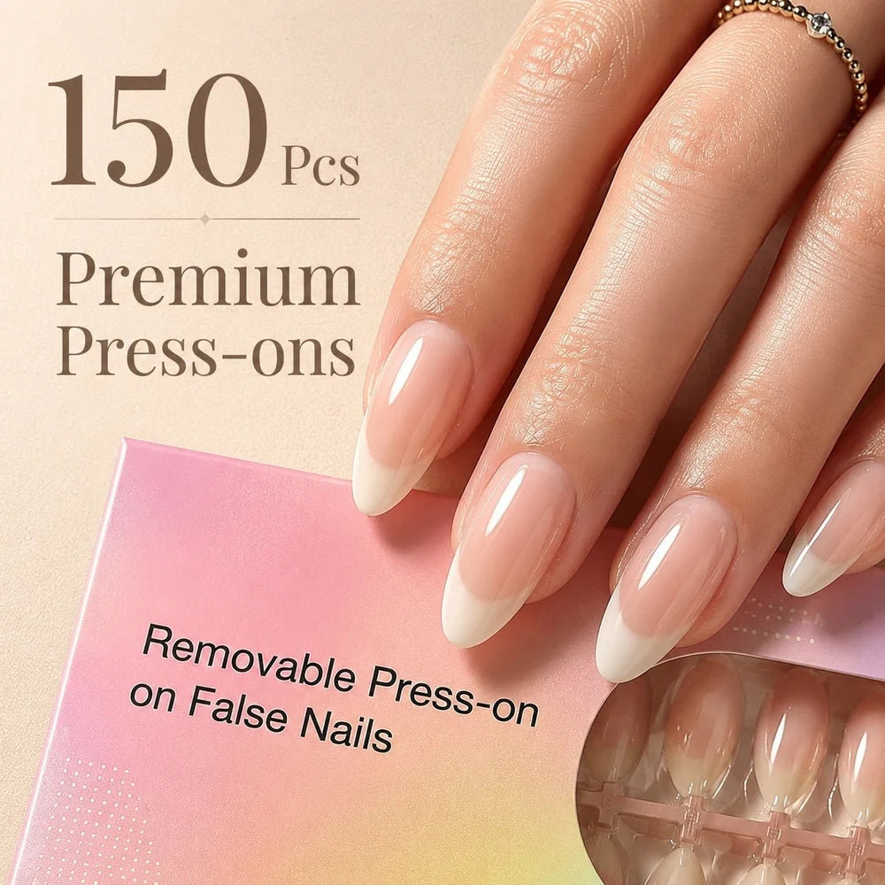 150Pcs Nude French Ombré Almond Press-On Nails | Full Cover