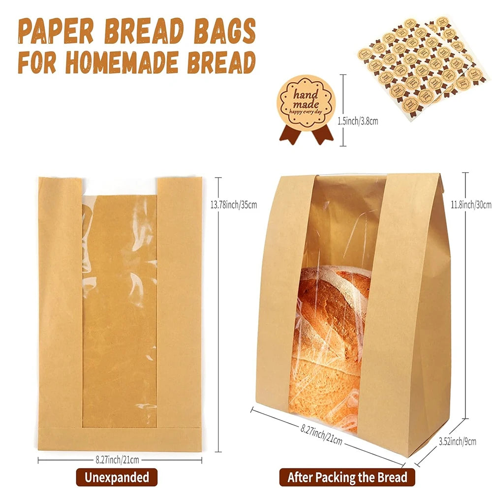 LMETJMA Large Paper Bread Bags with Window – 25 Pack Bakery Packaging Bags PRIMED