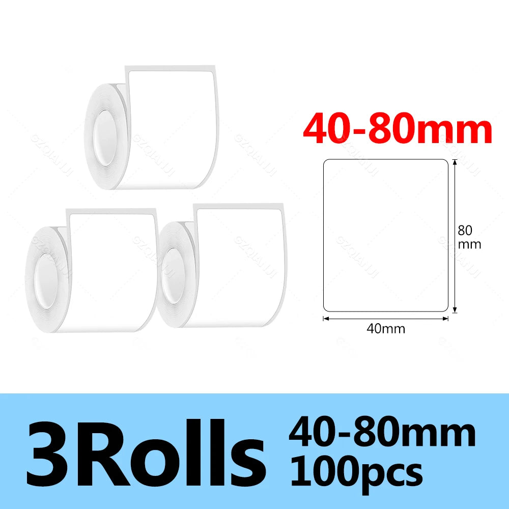 Waterproof Thermal Label Sticker Roll for Marklife P50 Printer Thermal Label Roll PRIMED 3Roll WH40-80mm