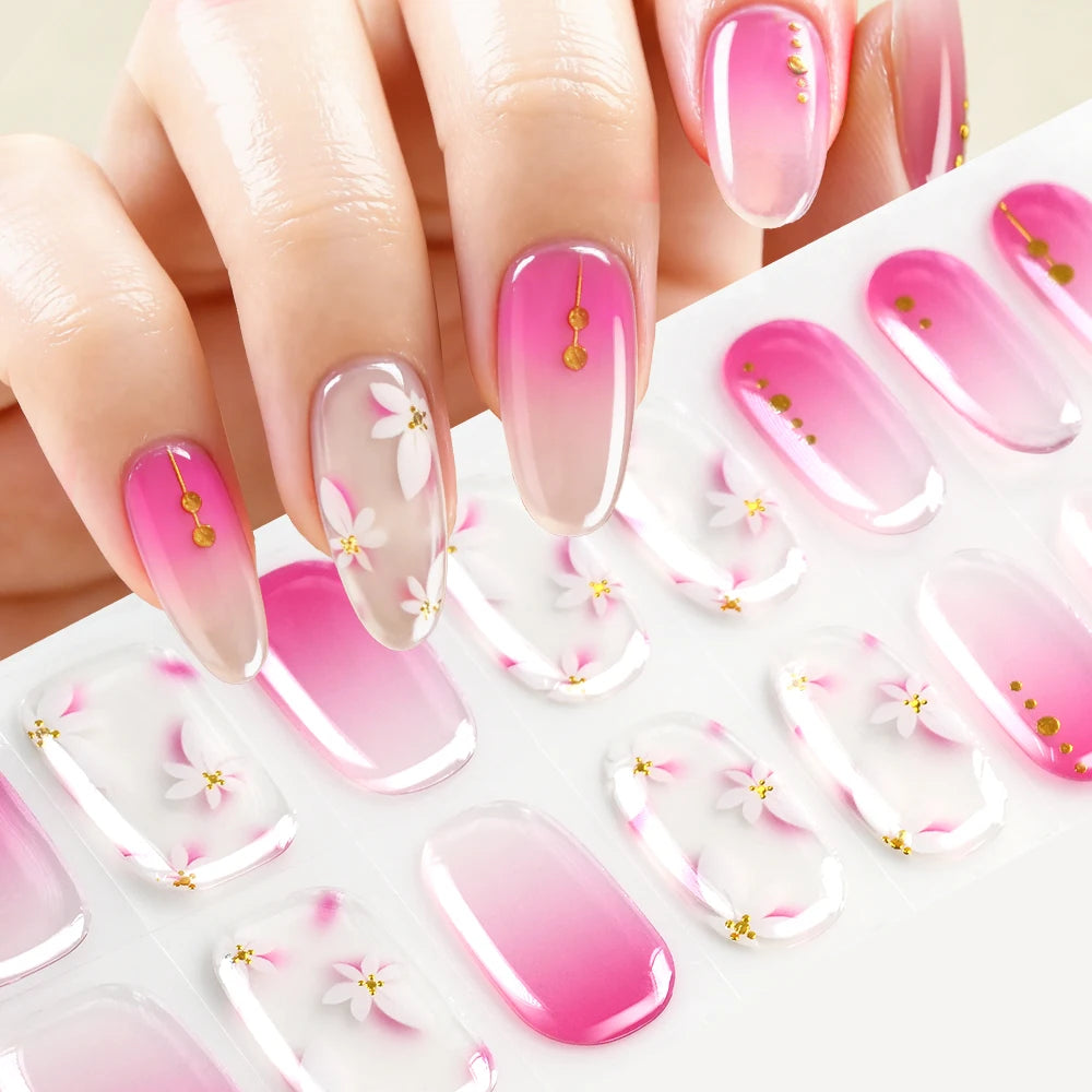 5D Semi-Cured Gel Nail Stickers – Golden Embossed Rabbit Pink Purple Gel Nail Stickers PRIMED 07