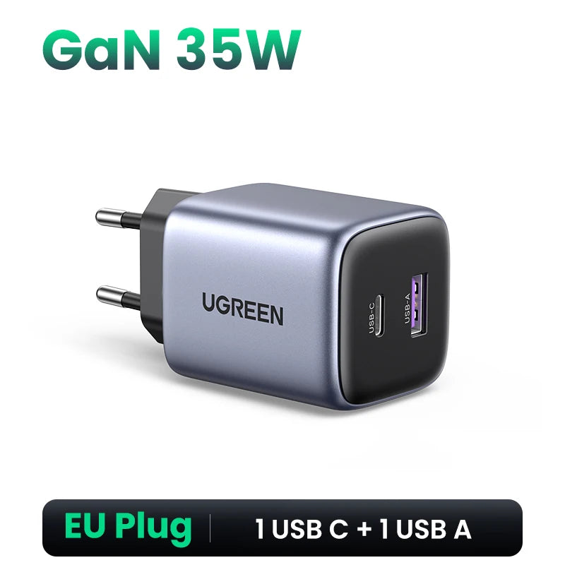 UGREEN 35W GaN Fast Charger USB-C PD & USB-A Dual Port GaN Wall Charger PRIMED GaN 35W EU Plug uzbekistan