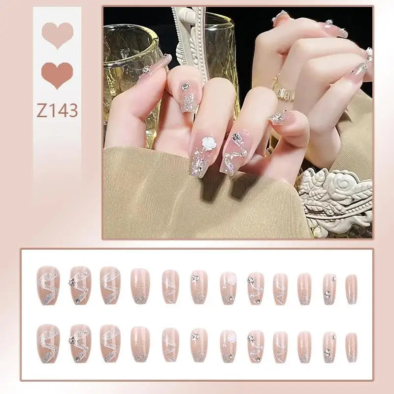 French Press On Nails Set – 24 Short Acrylic Tips with Glue