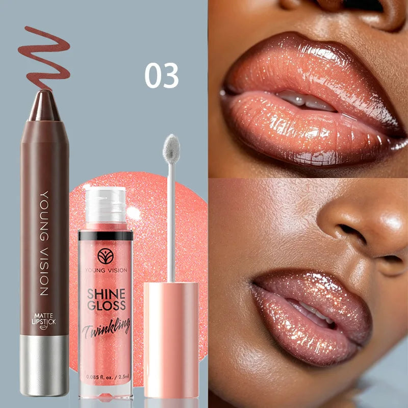 Shimmer Lip Gloss & Matte Lip Liner Set | Gradient Lip Look