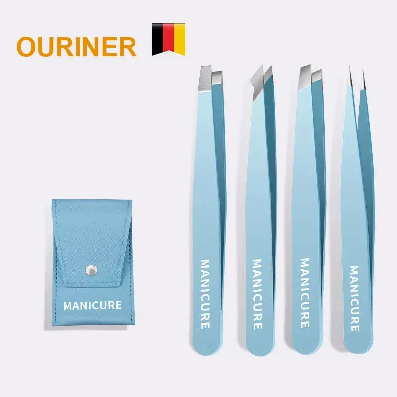 Stainless Steel Slanted Eyebrow Tweezers | Colorful Combo Set