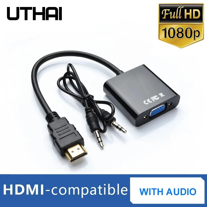 UTHAI T20 HDMI to VGA Adapter 1080P with 3.5mm Audio HDMI VGA Adapter PRIMED T20