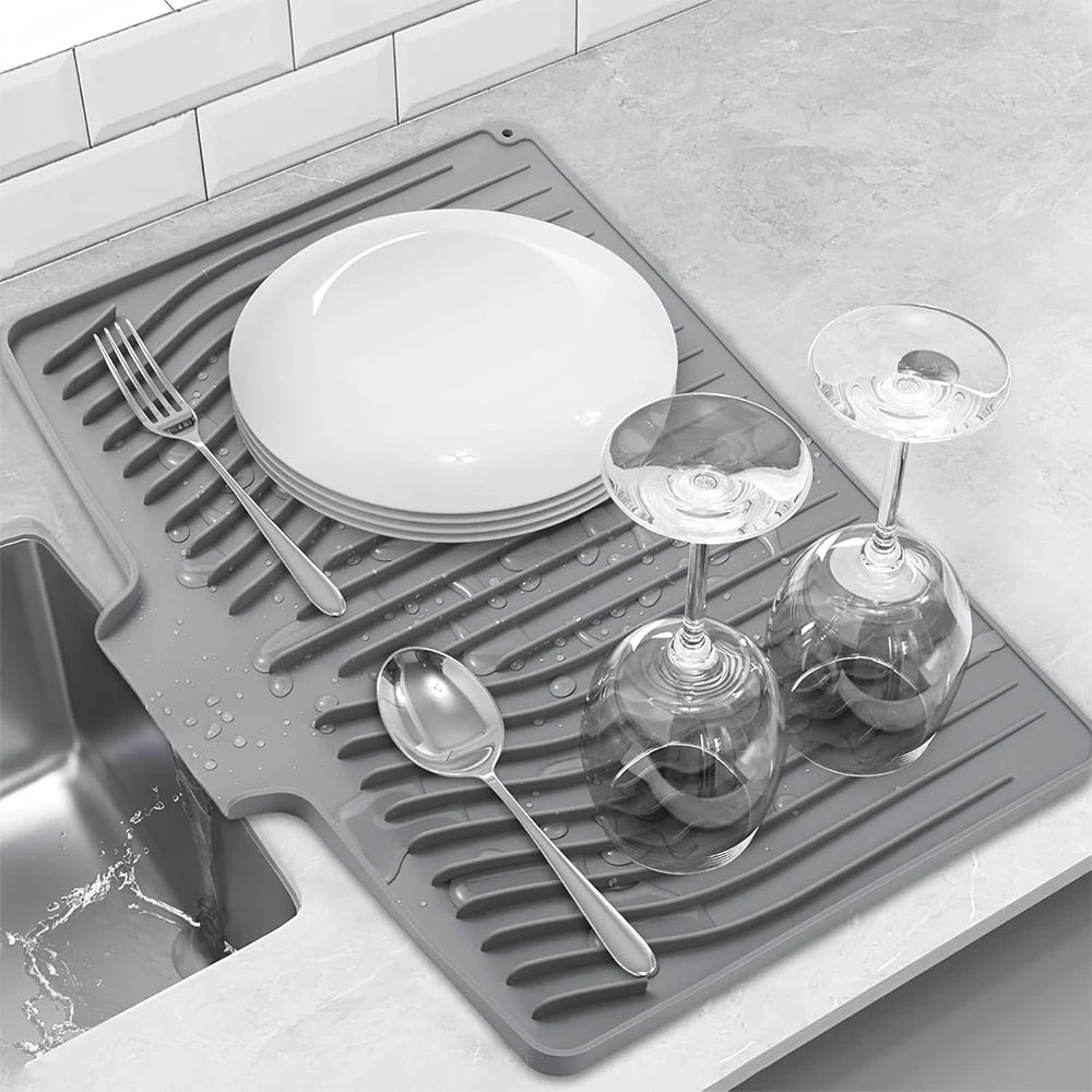 LMETJMA Silicone Dish Drying Mat – Non-Slip Kitchen Drainer Dish Drying Mat PRIMED