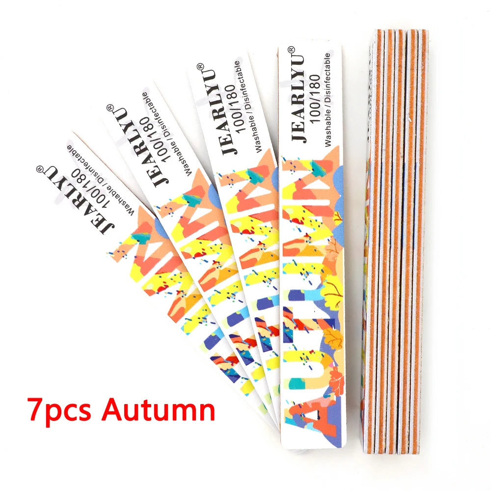 JEARLYU Nail File Buffer Set 100/180 Grit – 4 to 18 Pcs Nail File Buffer PRIMED 7pcs-Autumn
