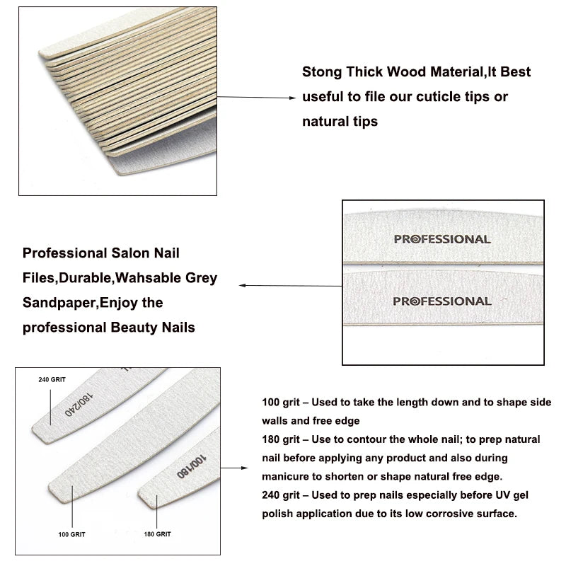 Professional Wooden Nail Files 50/100Pcs | 100/180 & 180/240 Grit