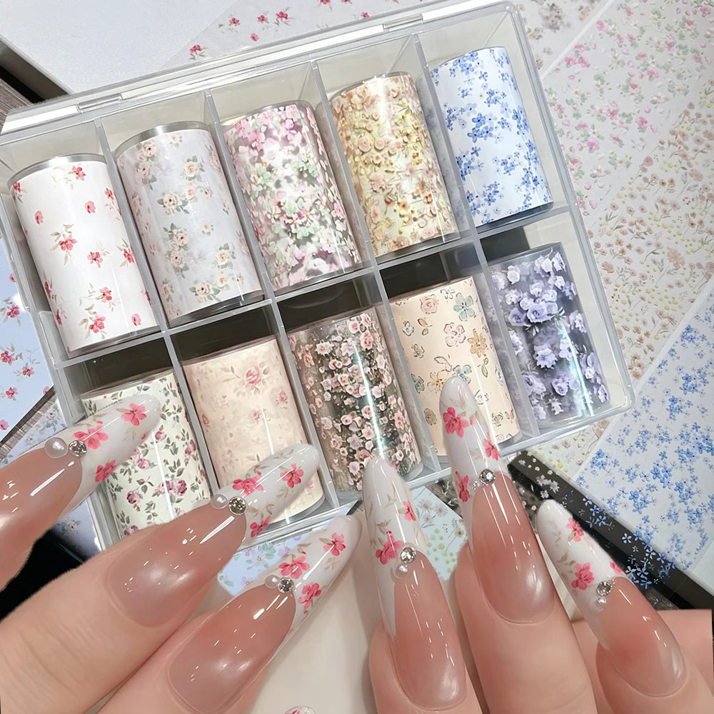 10-Roll Nail Art Transfer Foil – Floral Leopard Starry Sky