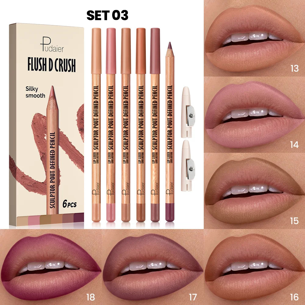 6-Piece Velvet Matte Lip Liner Set – Berry, Pink & Brown Lip Liner Set PRIMED 03 Set 9g