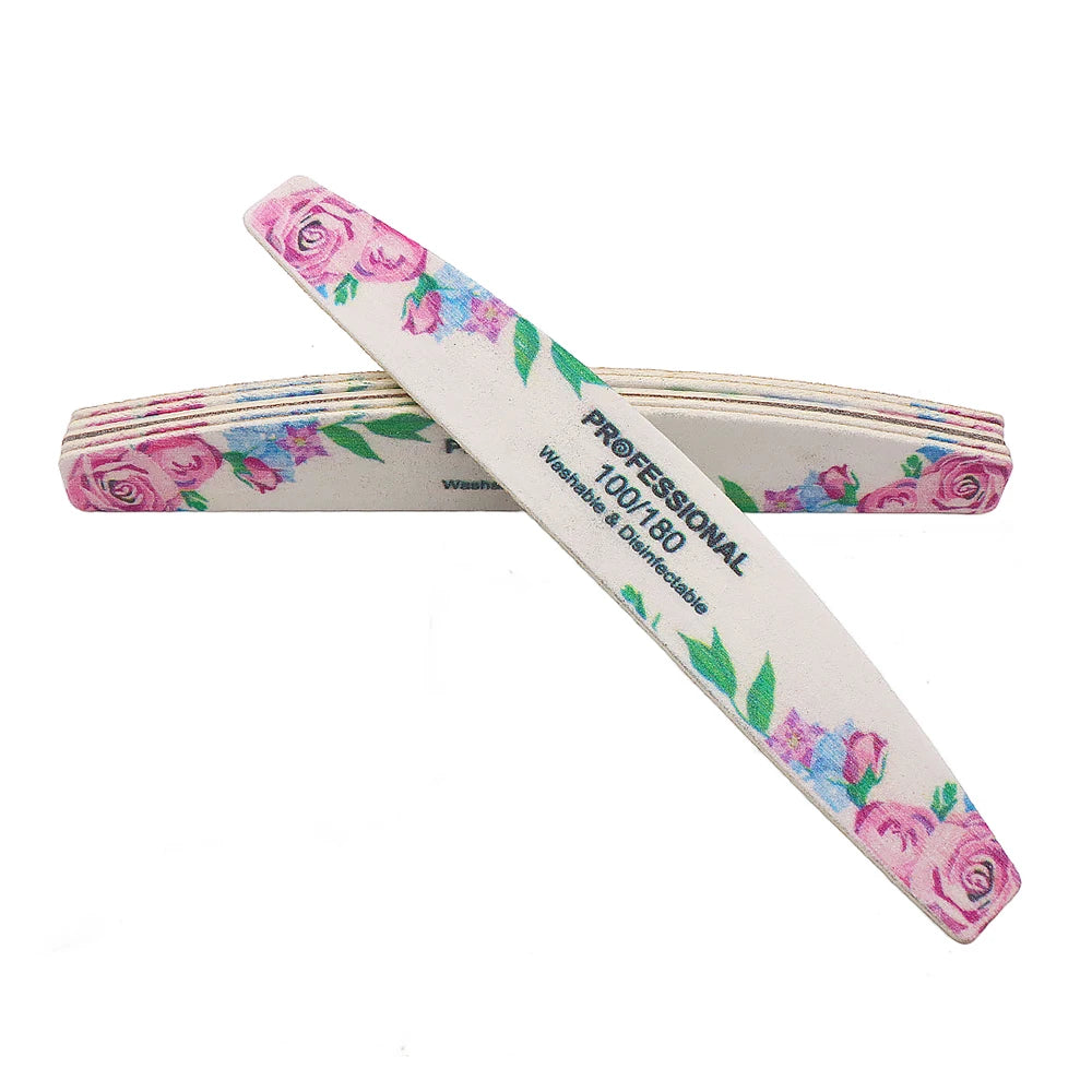 Rose Print Wooden Nail Files 100/180 Grit | 2/5/10 Pack