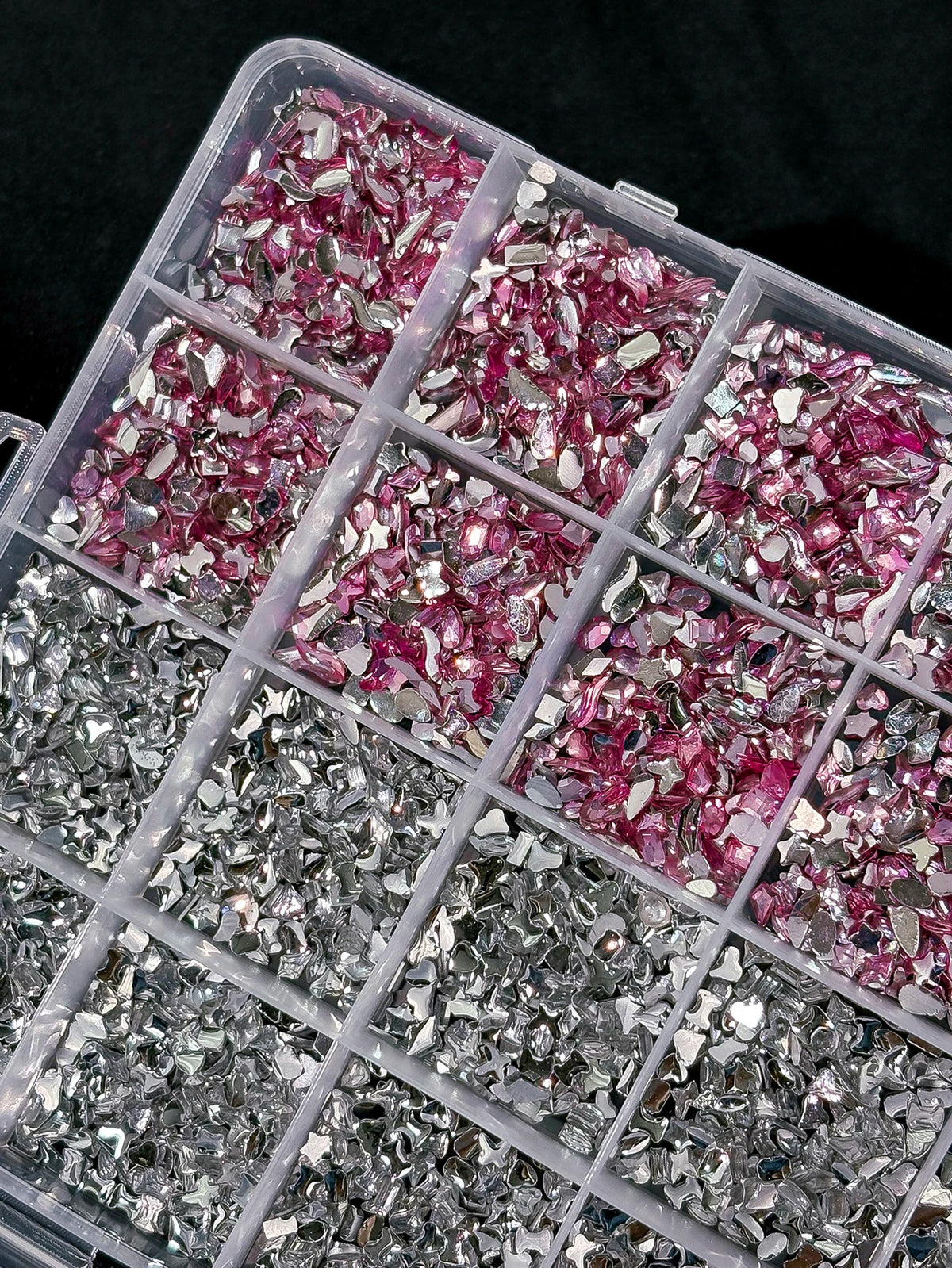 24-Grid Iridescent Nail Rhinestones Mixed Shapes & Colors Nail Art Rhinestones PRIMED