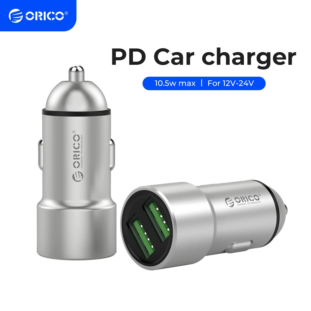 ORICO Dual USB Car Charger 12W 2-Port Cigarette Lighter Adapter USB Car Charger PRIMED Silver