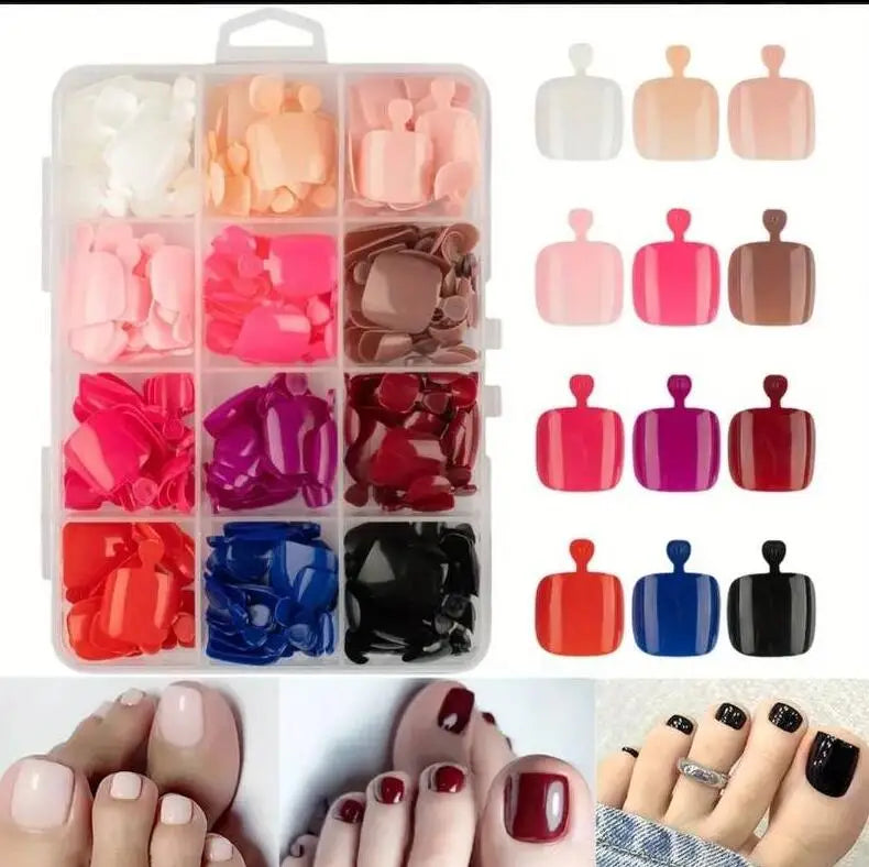 288Pcs Colorful Short Square Press-On False Toenails | MAFANAILS