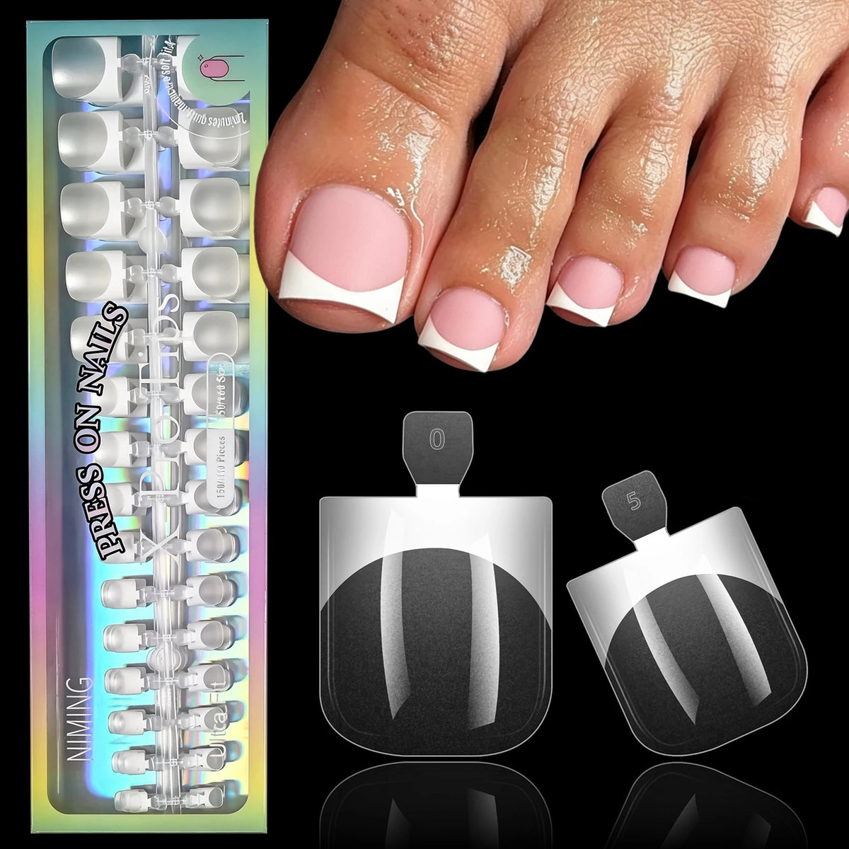 150Pcs French Press-On Toenails – Short Square Full Cover Tips