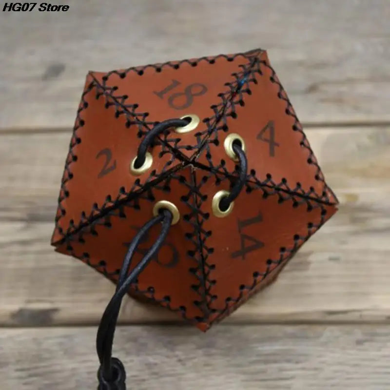 Leather Drawstring Dice Bag – D20 Polygonal Dice Pouch Dice Storage Bag PRIMED