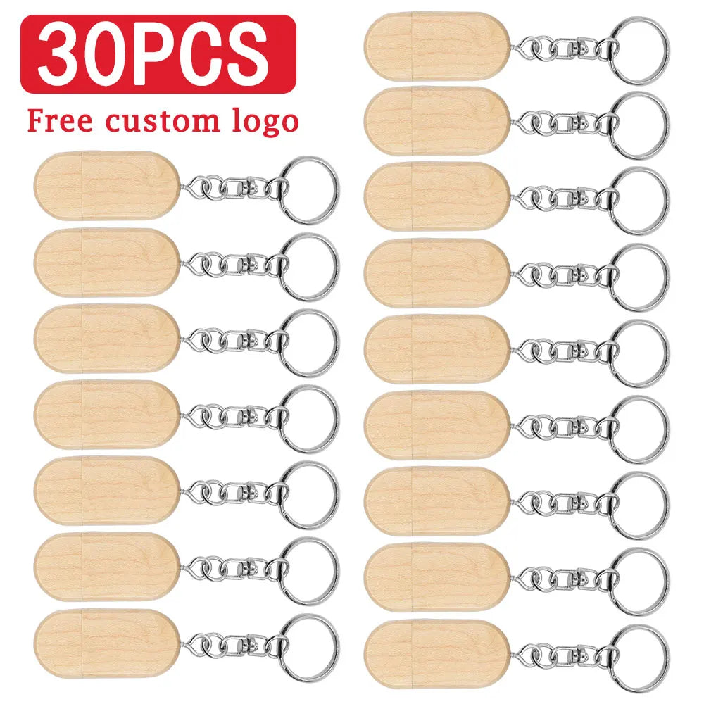 Wooden USB Flash Drive Custom Logo Key Chain | 4–32GB Bulk Wooden USB Flash Drive PRIMED 4GB Maple-30p