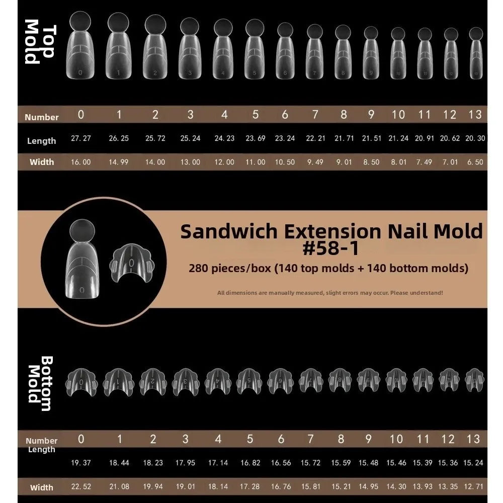 280pcs Reusable Dual Nail Forms – 14 Sizes, Square & Oval