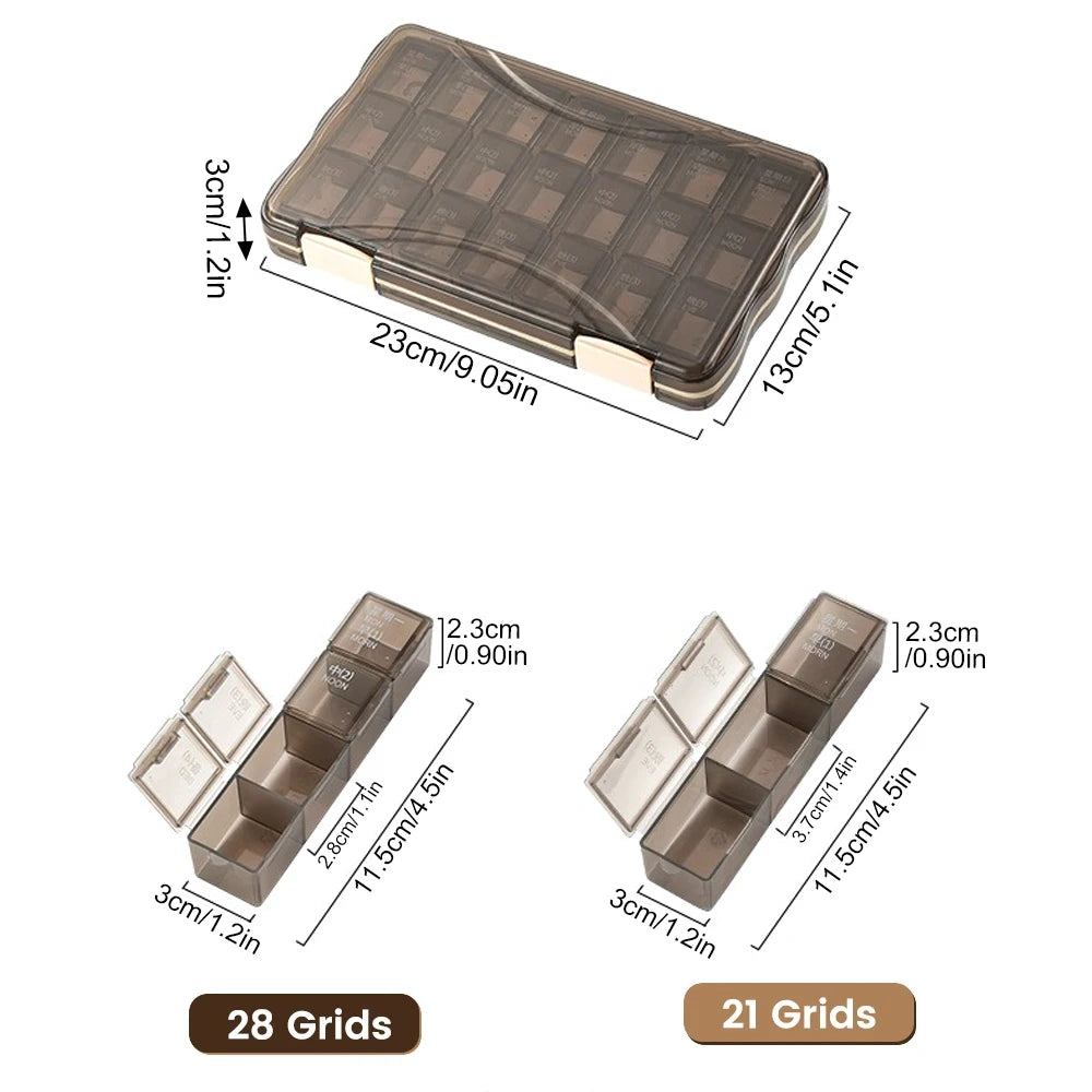 21/28 Day Pill Organizer | Large Compartments 3–4x Daily
