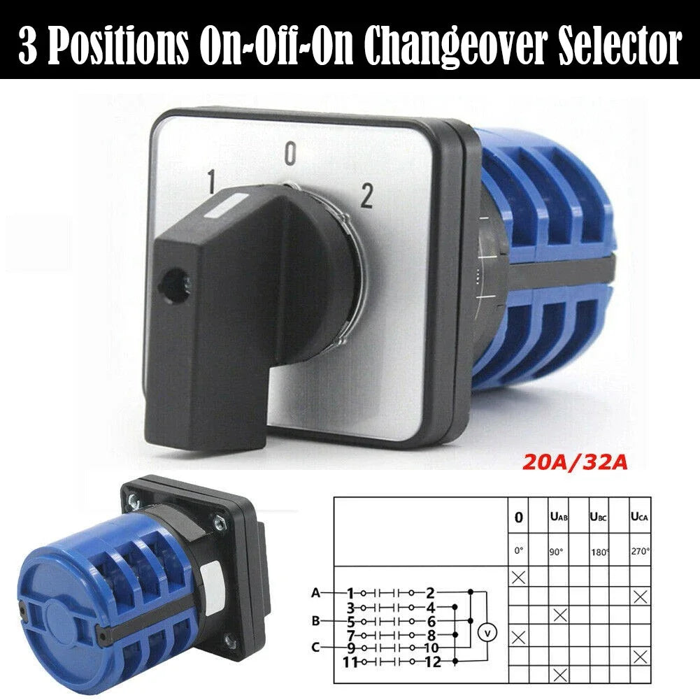 LW26 20A/32A 3-Position Rotary Cam Changeover Switch On-Off-On Rotary Cam Switch PRIMED