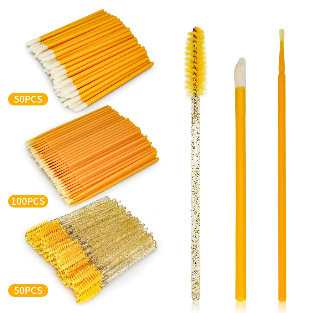 200Pcs Eyelash Extension Kit – Brushes & Microbrush Set Eyelash Extension Kit PRIMED yellow