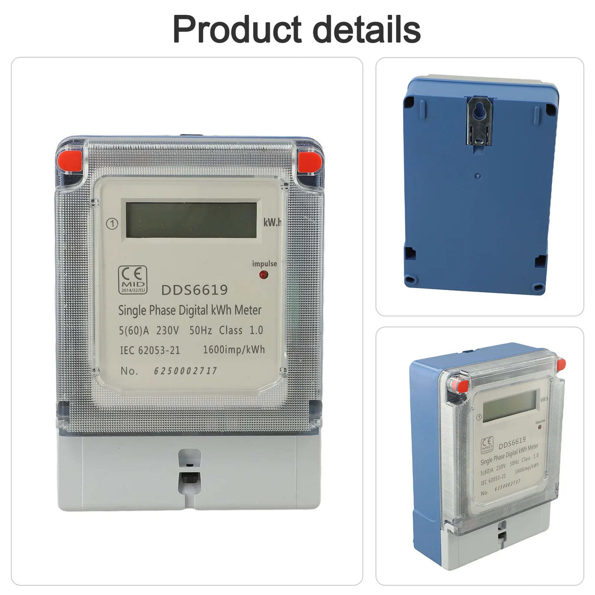 Single Phase Digital Energy Meter DIN Rail AC 220V 60A Pulse LED