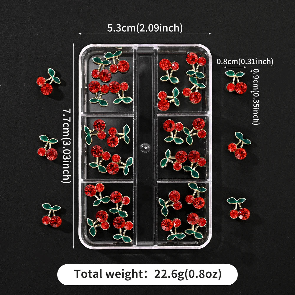 24Pcs Red Cherry 3D Nail Art Rhinestone Diamond Zircon Set Nail Art Rhinestones PRIMED
