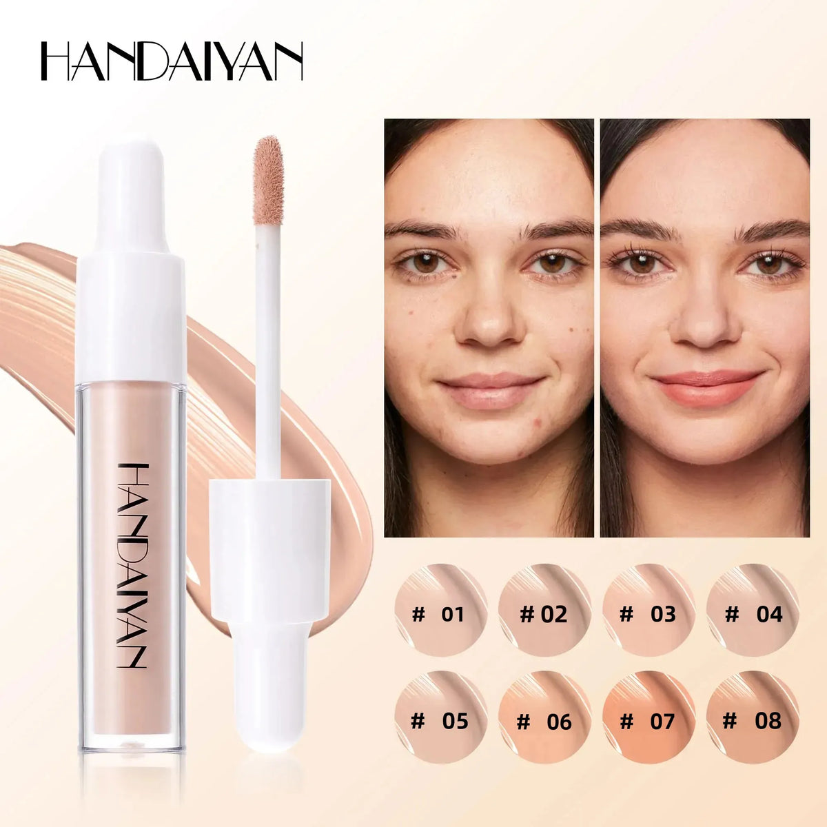 HANDAIYAN 8-Shade Liquid Concealer – Full Coverage Waterproof