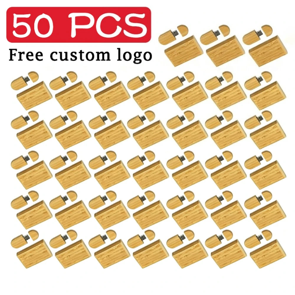 50-Pack Oval Wooden USB 2.0 Flash Drives | Free Custom Logo USB Flash Drive PRIMED
