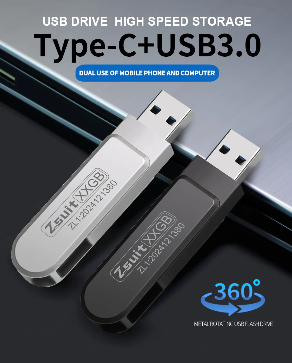Z-Suit 2-in-1 USB-C & USB 3.0 Flash Drive 64GB 128GB OTG