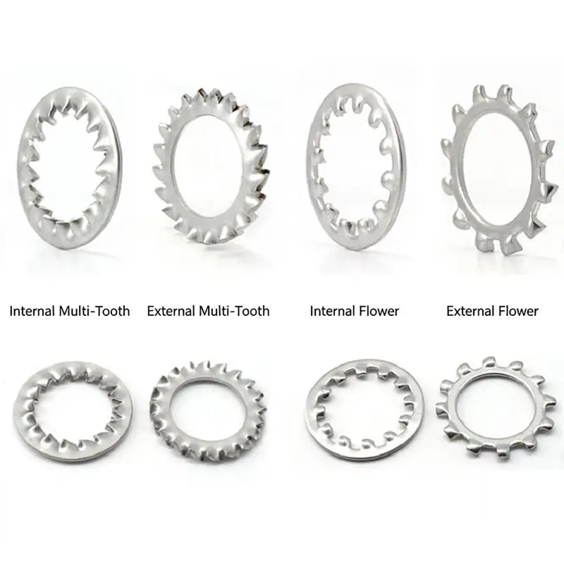 100Pcs M3–M16 Galvanized Internal Serrated Lock Washers