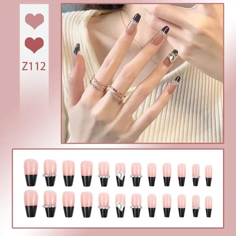 French Press On Nails Set – 24 Short Acrylic Tips with Glue