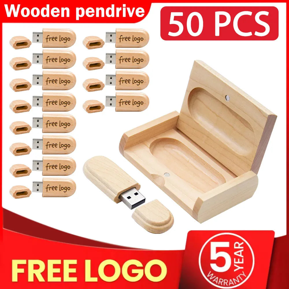 50-Pack Maple Wood USB Flash Drives | Custom Logo 32/64/128GB Custom USB Flash Drive PRIMED