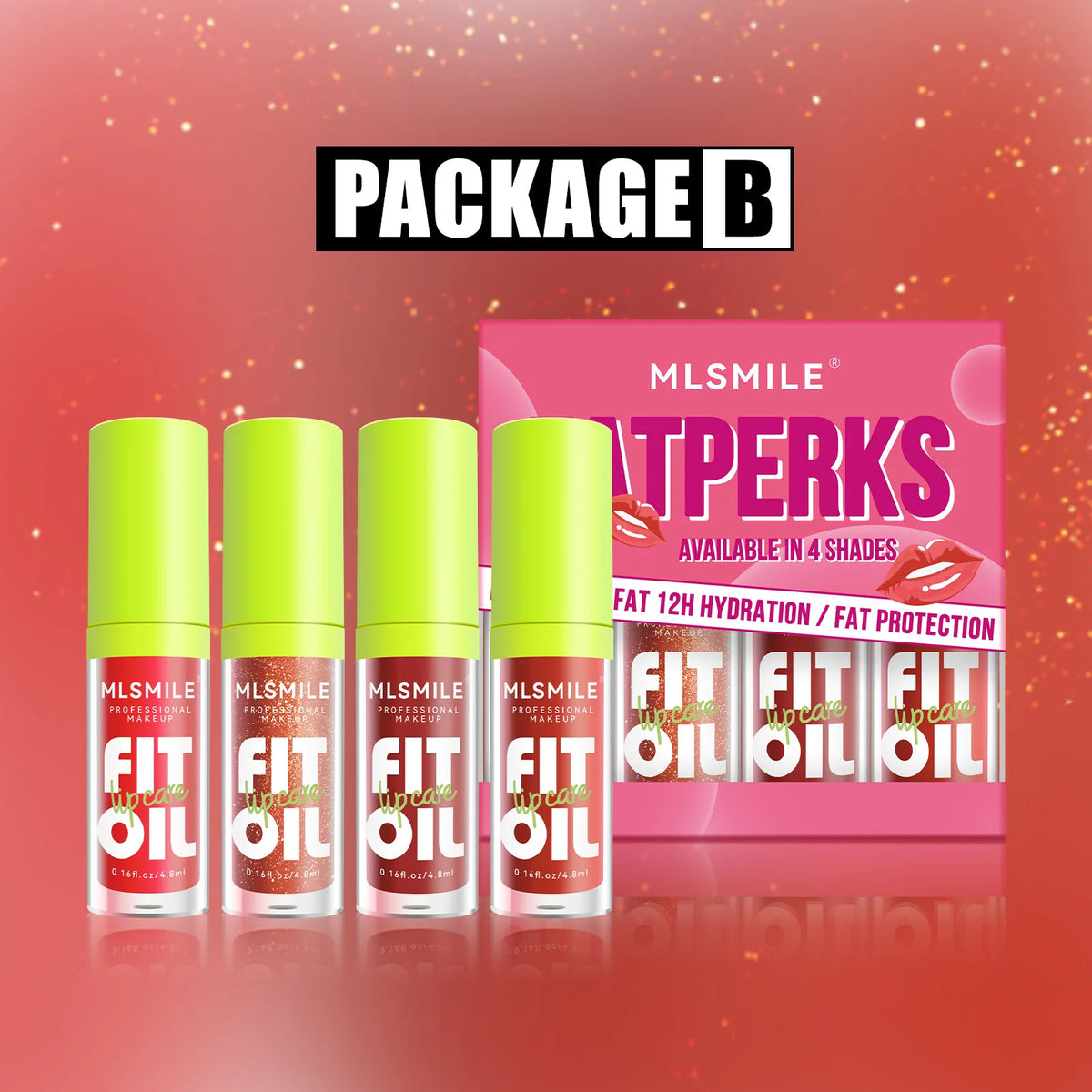MLSMILE 4-Pc Mirror Pearl Lip Gloss Set – Hydrating Lip Oil Lip Gloss Set PRIMED B