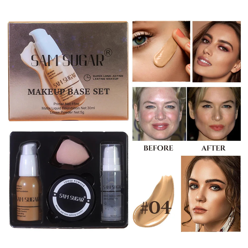 SAM SUGAR Makeup Base Set – Primer, Foundation & Powder
