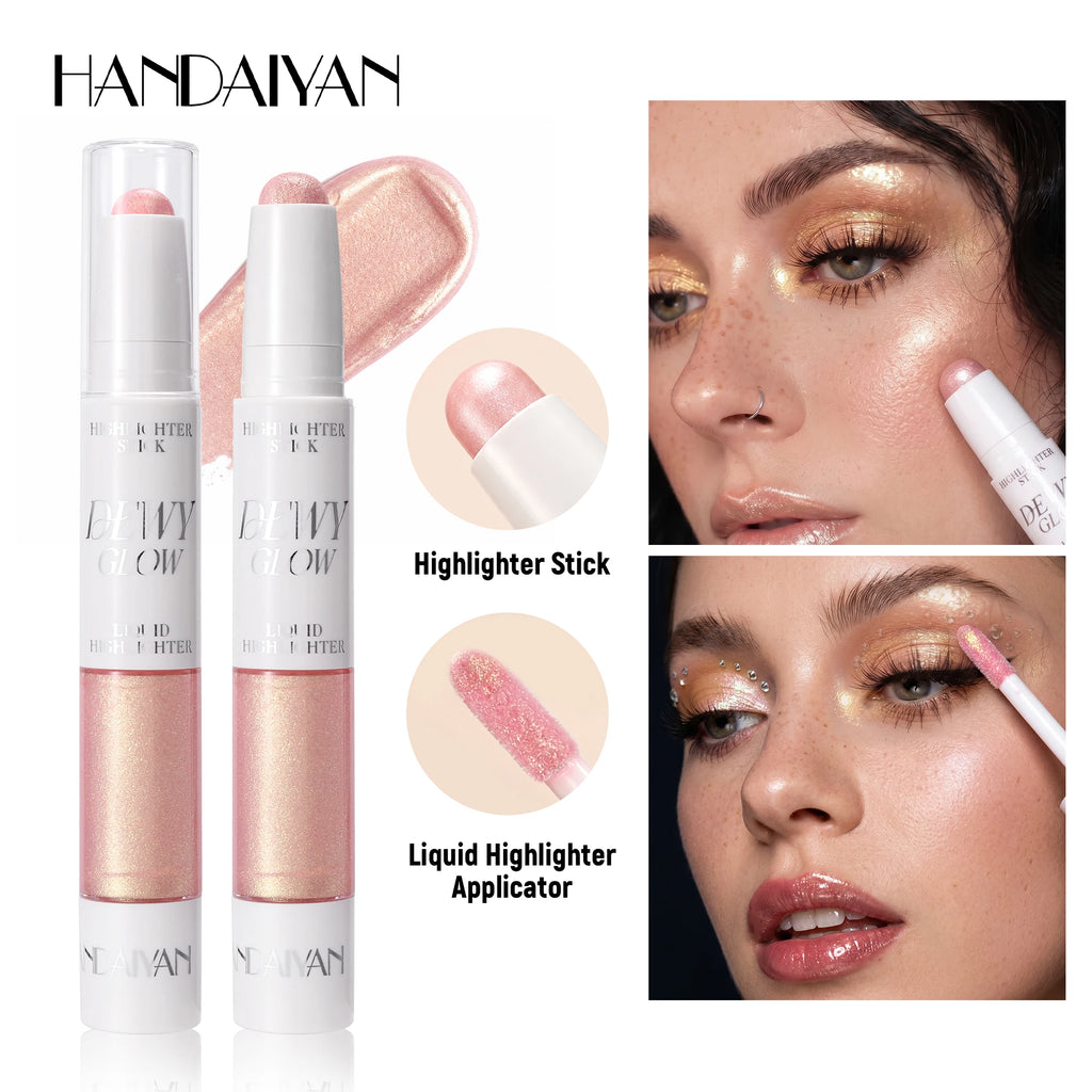 Handaiyan Double-Head Highlighter Stick – Pink & Silver Glow Pen Highlight Pen PRIMED