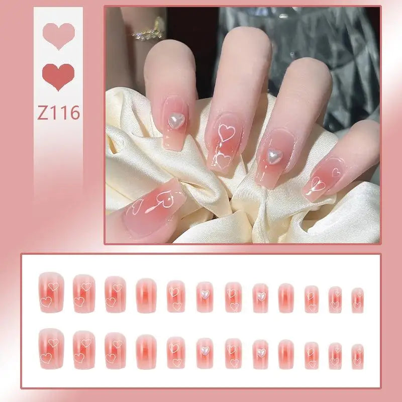 French Press On Nails Set – 24 Short Acrylic Tips with Glue