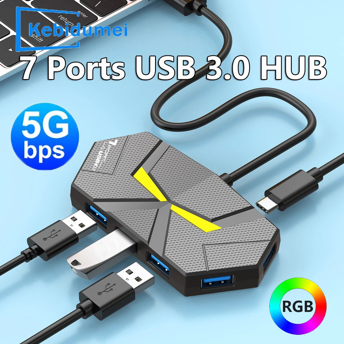 7-Port USB 3.0 Hub Type-C Docking Station 5Gbps RGB LED USB Hub Docking Station PRIMED