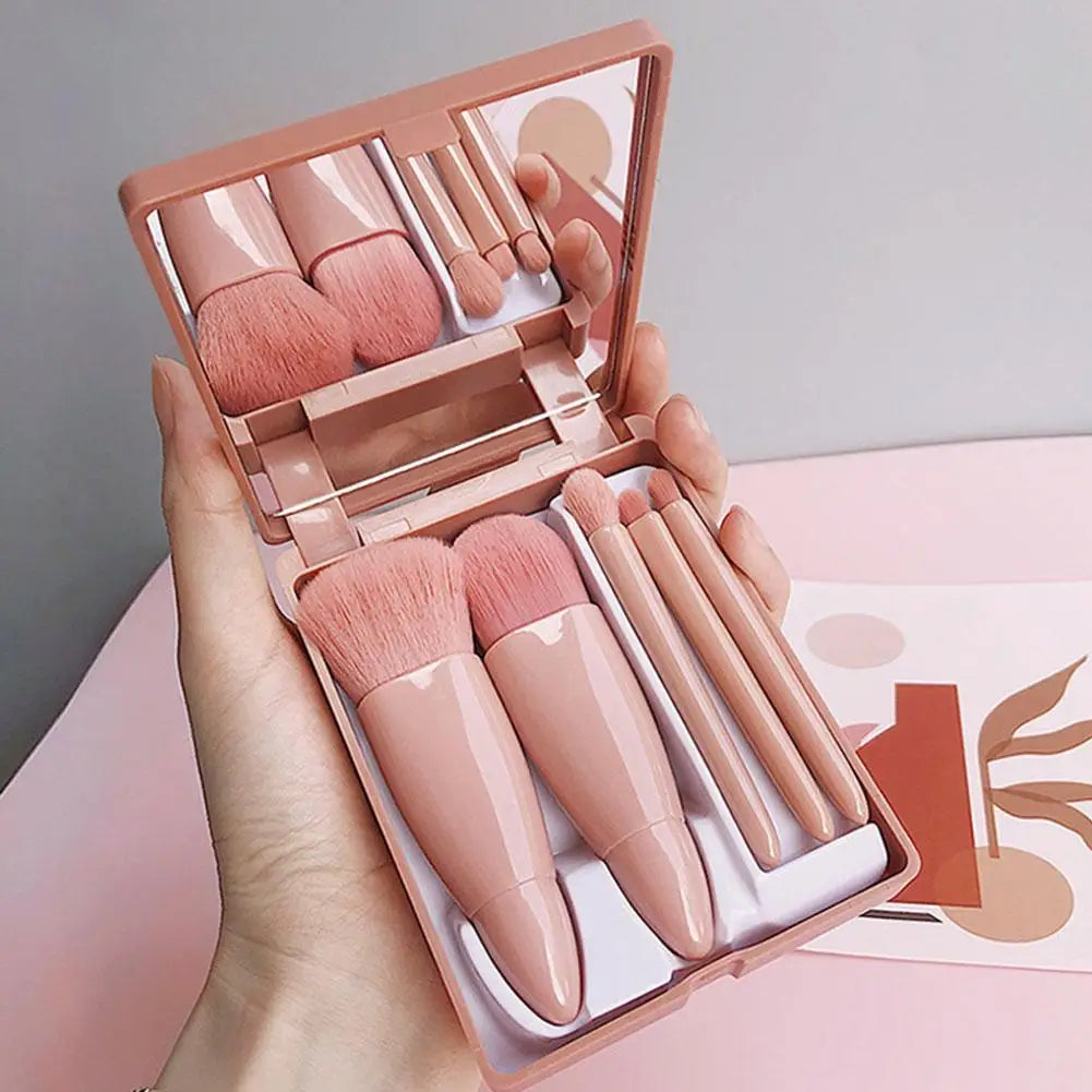 5-Piece Portable Travel Makeup Brush Set with Mirror